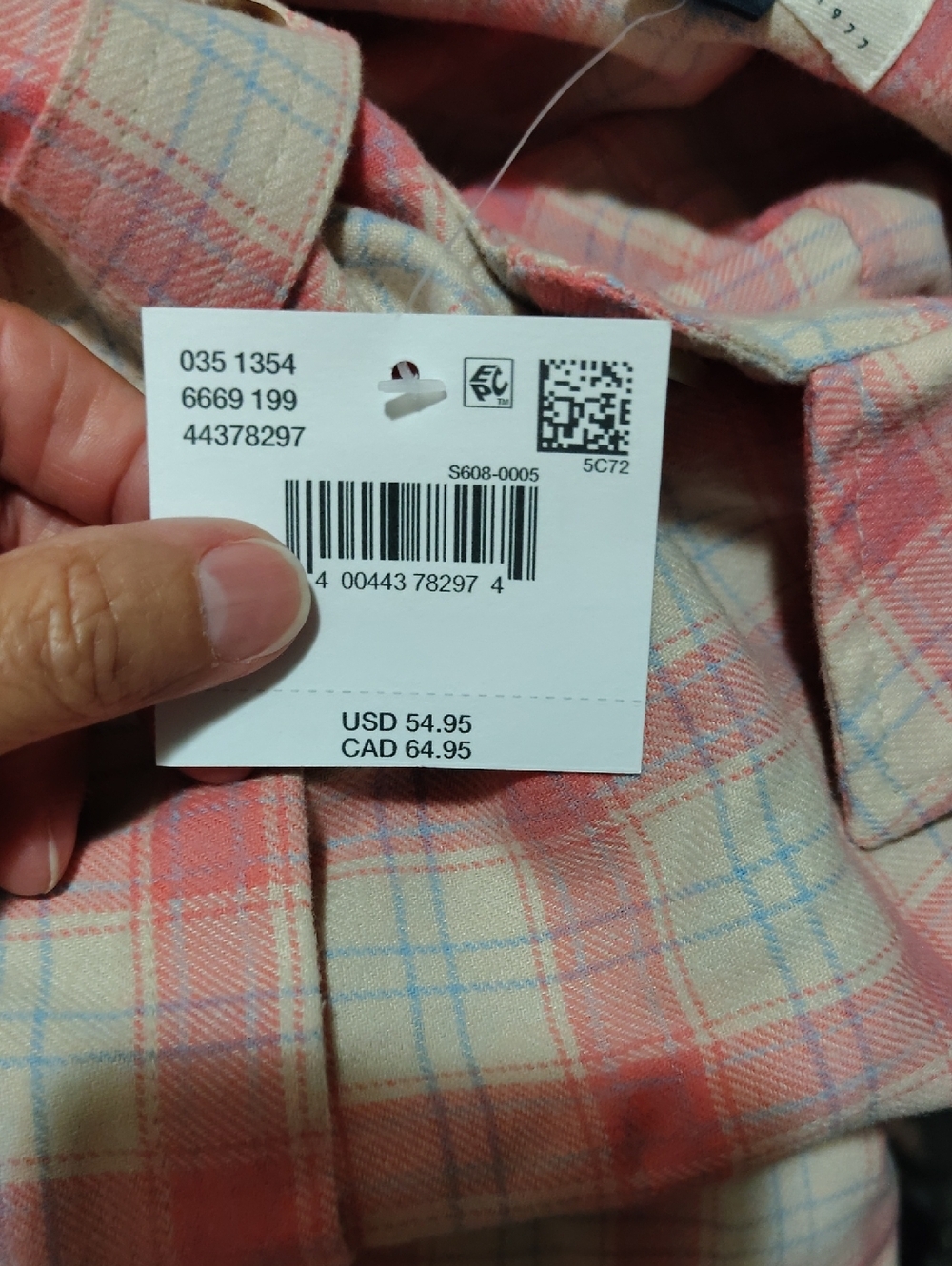 New! American Eagle Soft Coral Plaid Flannel Shacket Button Down - Picture 6 of 7